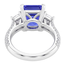 Trapezoid Natural Earth Mined Diamond Sapphire Ring With Accents Gold Pave Set 4.50 Carats