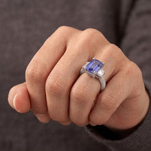 Trapezoid Natural Earth Mined Diamond Sapphire Ring With Accents Gold Pave Set 4.50 Carats