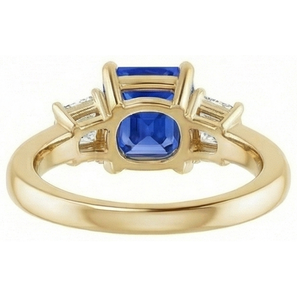 Trapezoid & Radiant Sapphire 3 Stone Natural Earth Mined Diamond Ring 3 Carats Yellow Gold