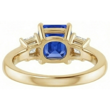 Trapezoid & Radiant Sapphire 3 Stone Natural Earth Mined Diamond Ring 3 Carats Yellow Gold