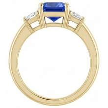 Trapezoid & Radiant Sapphire 3 Stone Natural Earth Mined Diamond Ring 3 Carats Yellow Gold