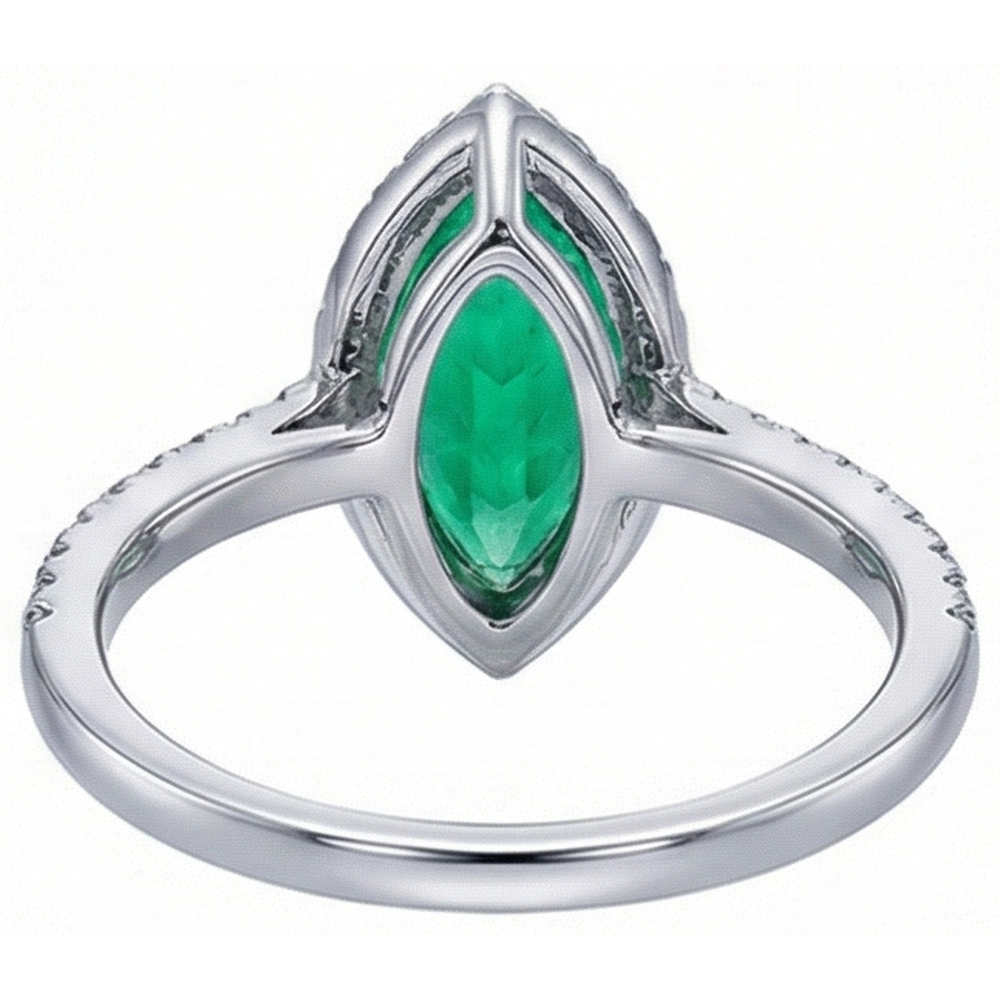 Marquise Colombian Emerald ring in 14K Two Tone Gold – back view