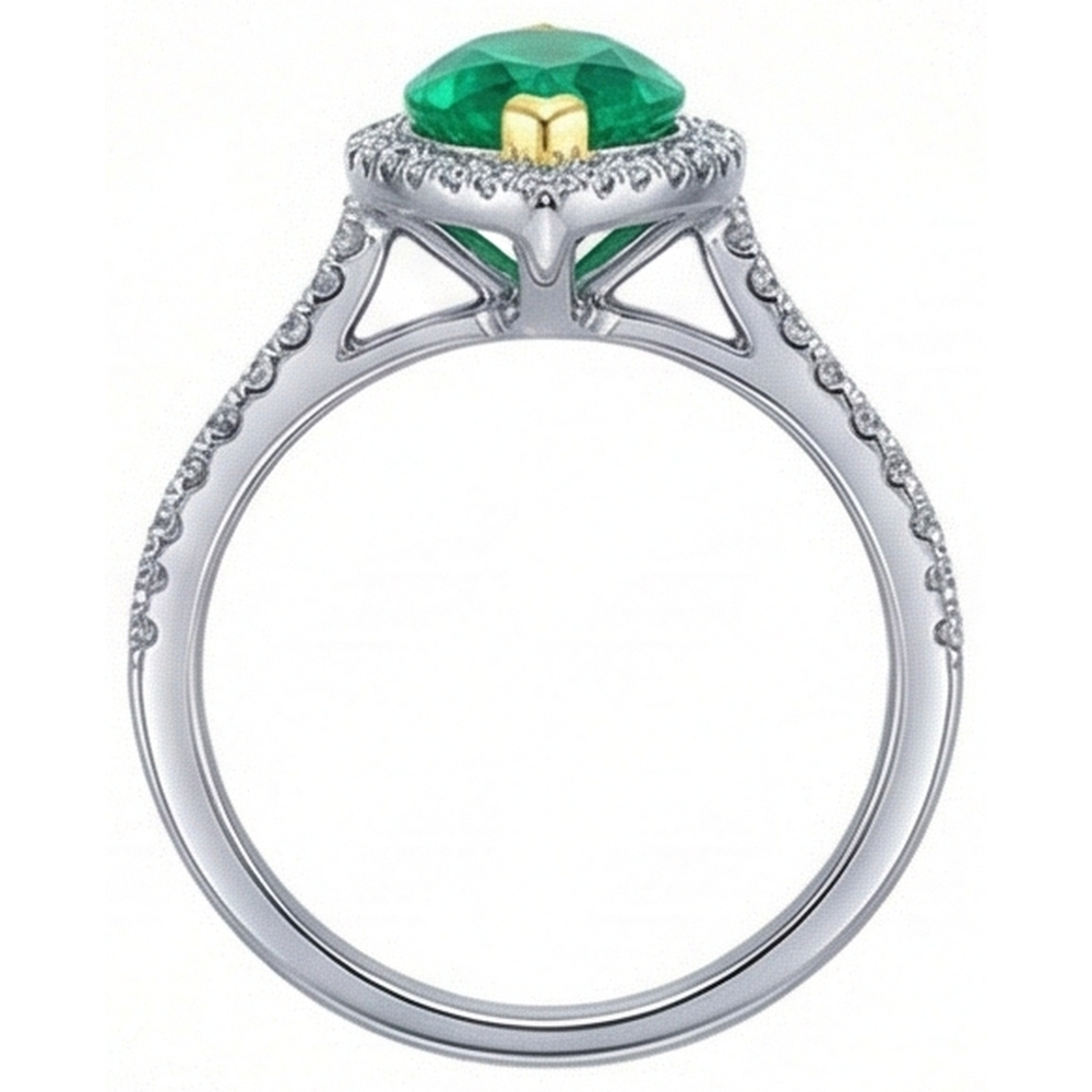 Marquise Colombian Emerald ring in 14K Two Tone Gold – top view