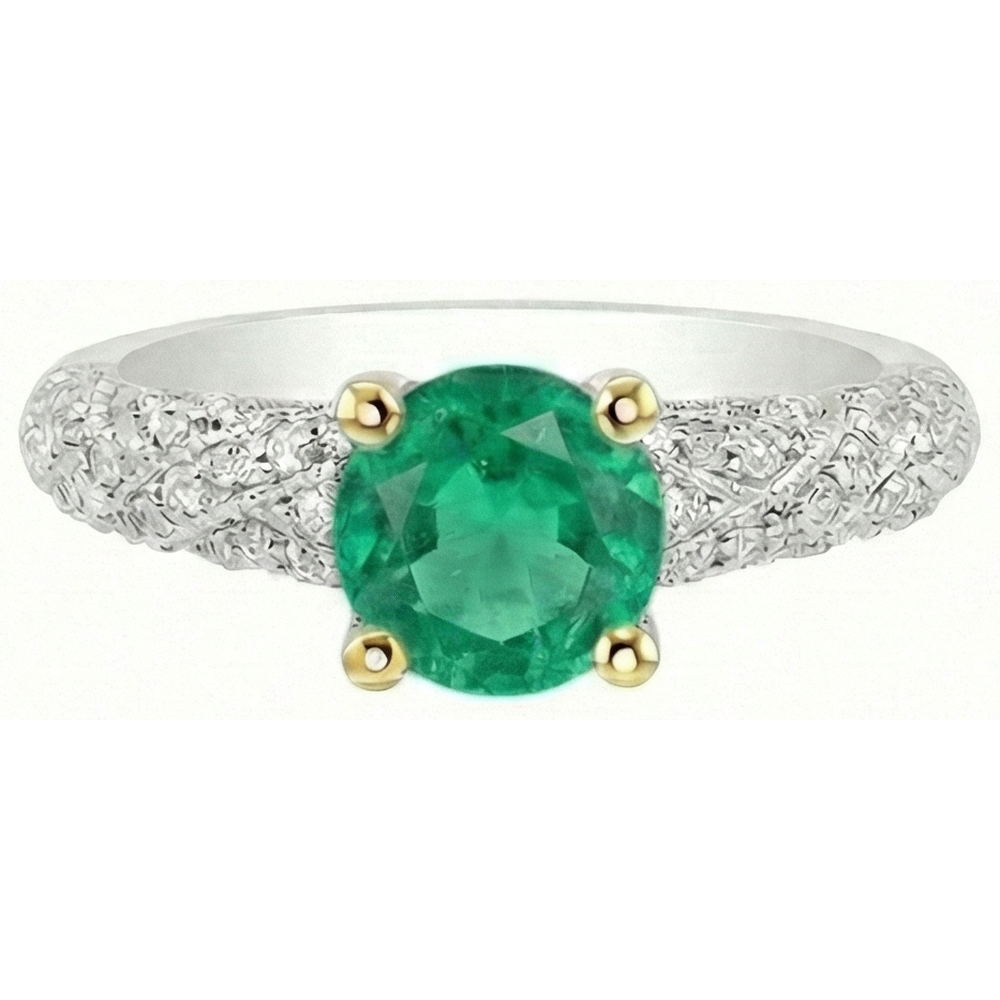Round Cut Fine Emerald ring in 14K Two Tone Gold – profile view