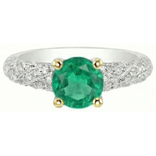 Round Cut Fine Emerald ring in 14K Two Tone Gold – profile view