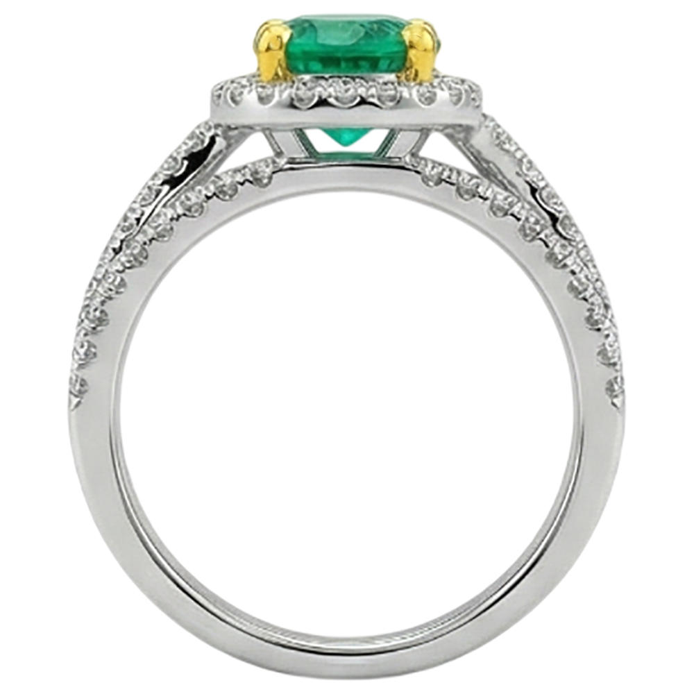 Authentic Emerald Precious Stone Ring 2.50 ct Two-Tone 14K Gold – top view