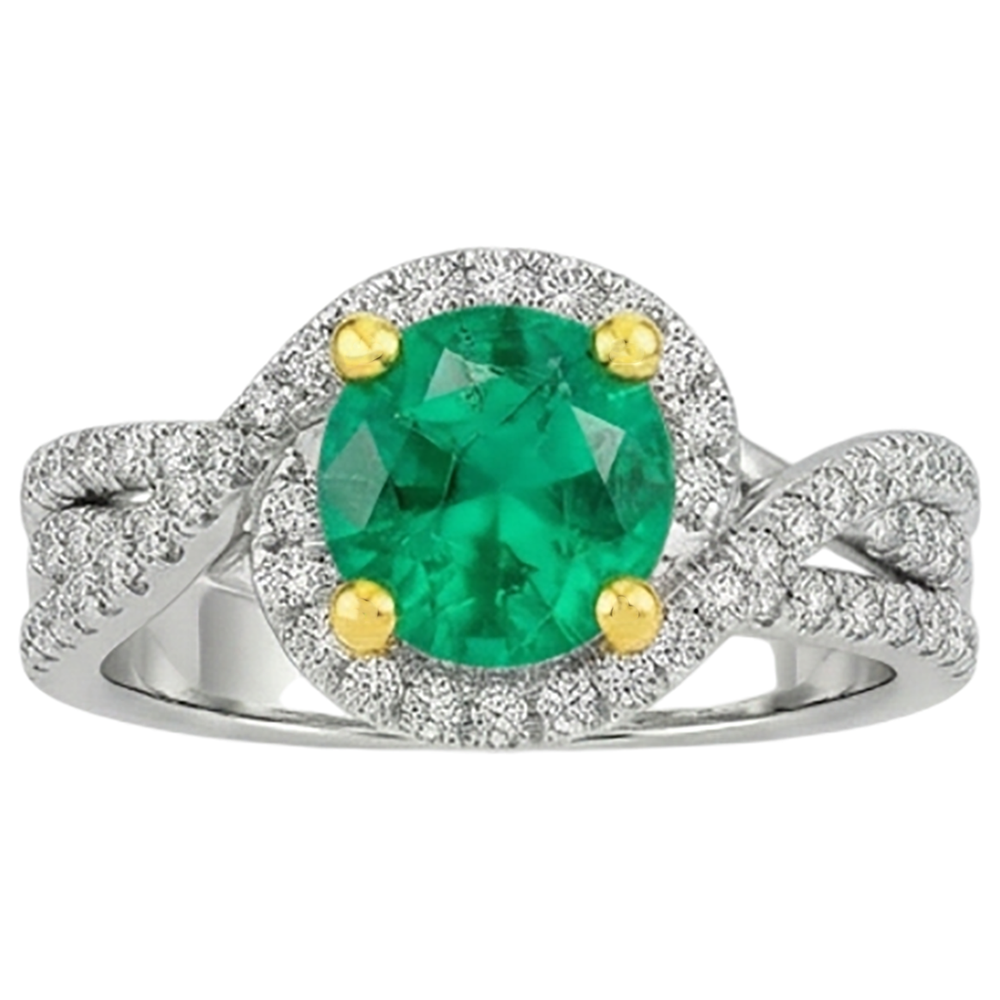 Emerald Precious Stone Ring 2.50-ct Two-Tone 14K Gold – front view