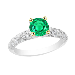 Fine Emerald Pavé Precious Stone Ring 1.50 ct in 14K Two Tone