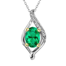 Colombian Emerald Precious Stone Pendant 1.50-ct 14K Two Tone Gold – main view