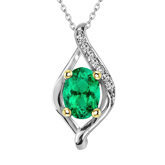 Colombian Emerald Precious Stone Pendant 1.50-ct 14K Two Tone Gold – main view