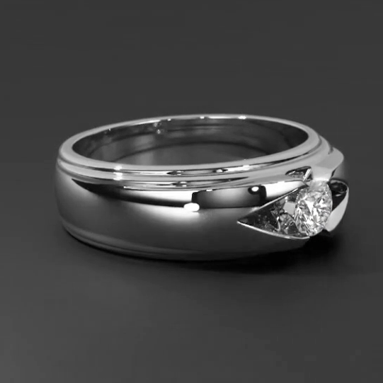 Trendy Mens Ring Real Round Diamond Solitaire