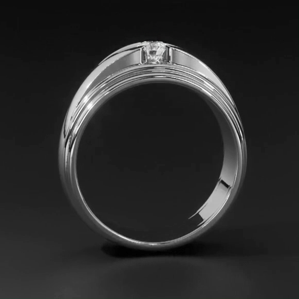 Trendy Mens Ring Real Round Diamond Solitaire