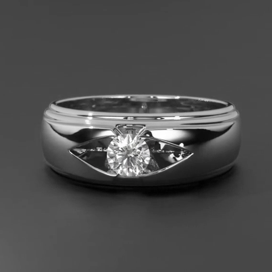 Trendy Mens Ring Real Round Diamond Solitaire