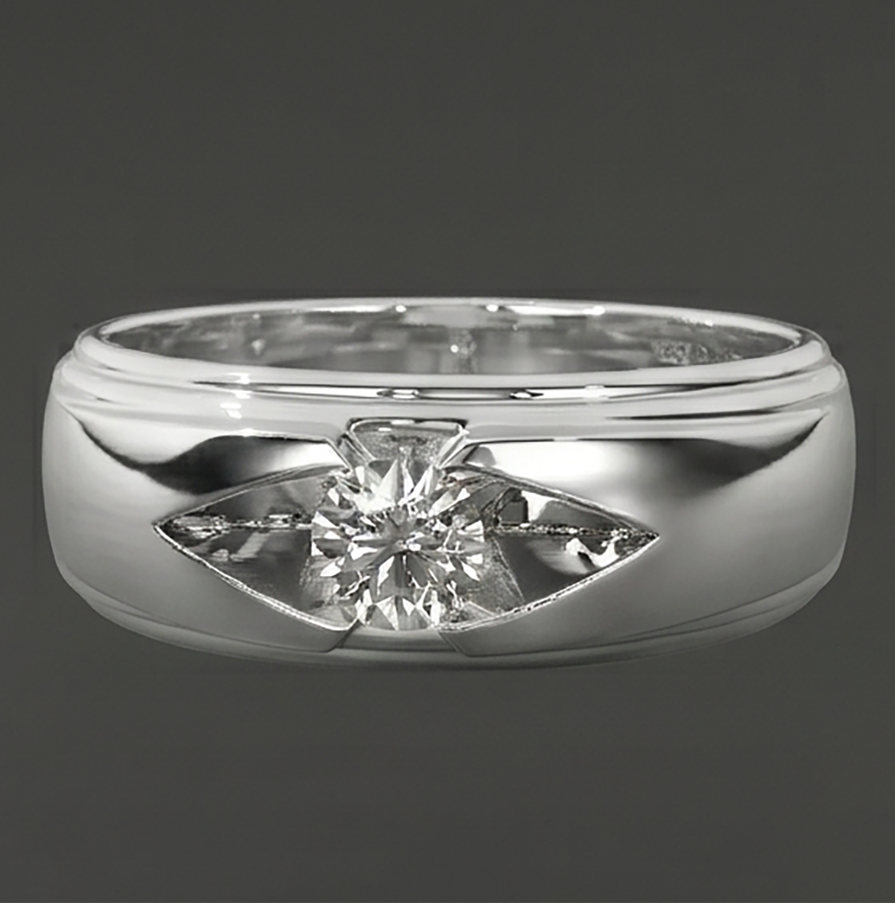 Trendy Mens Ring Real Round Natural Earth Mined Diamond Solitaire