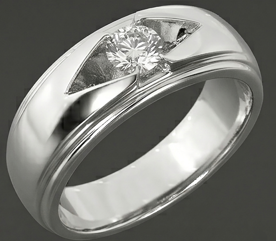 Trendy Mens Ring Real Round Natural Earth Mined Diamond Solitaire