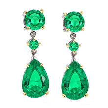 Authentic Fine Emerald Gemstone Earring 2 ct 14 Karat Two Tone Gold – main view