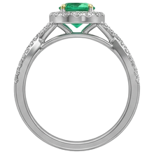 Colombian Emerald Round Brilliant Precious Stone Ring in 14 Karat Two Tone Gold – profile view