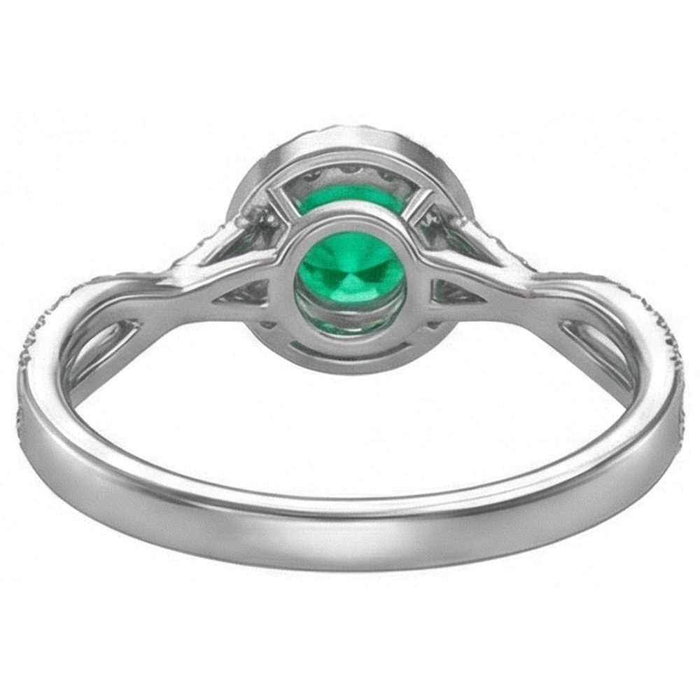 Colombian Emerald Precious Stone Ring 1-ct 14 Karat Two Tone Gold – back view