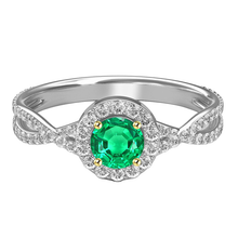 Round Brilliant Colombian Emerald ring in 14 Karat Two Tone Gold – main view