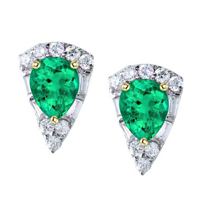 Gemstone Earring 14K Two Tone Gold with Fine Emerald – main view