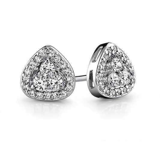 Triangular Shaped Stud Halo Earring 2.50 Ct Real Round Diamonds White Gold