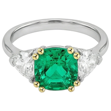Emerald Cushion Cut Precious Stone Ring in Two-Tone 14K Gold – profile view