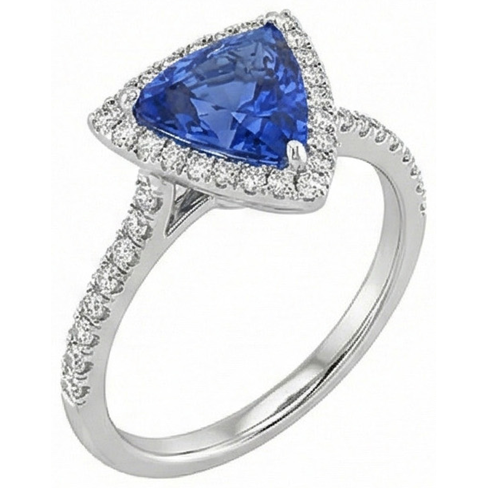 Trilliant Cut Sapphire Halo Ring