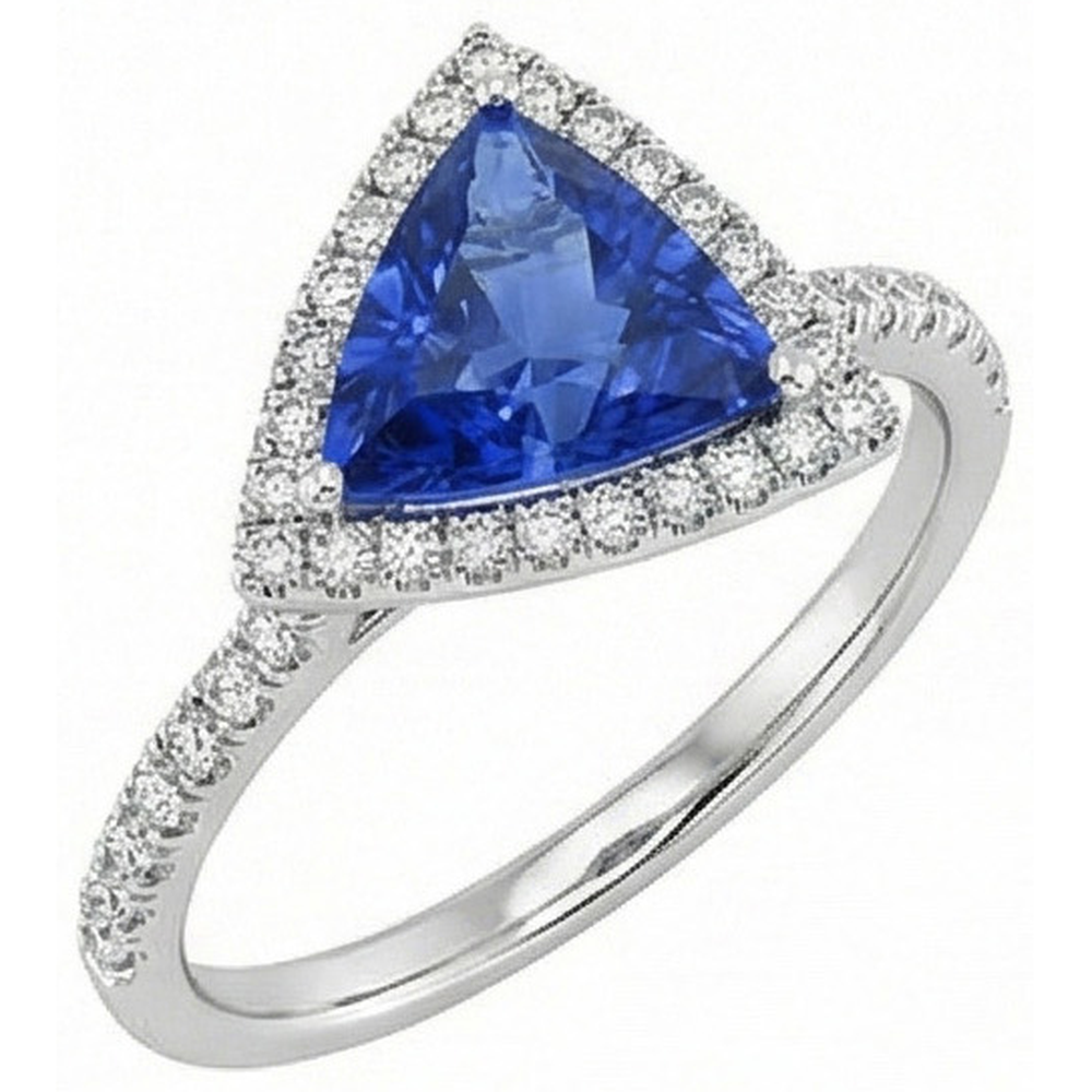 Trilliant Cut Sapphire Halo Ring