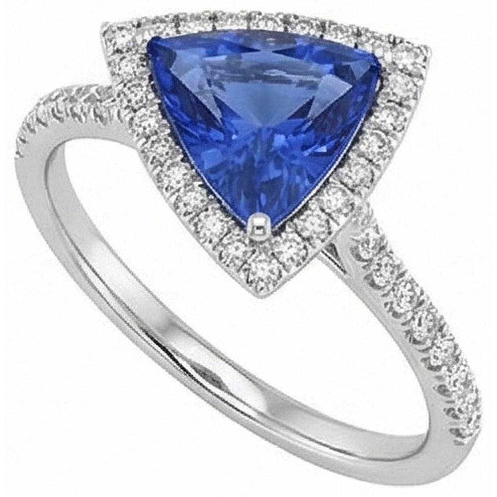 Trilliant Cut Sapphire Halo Ring