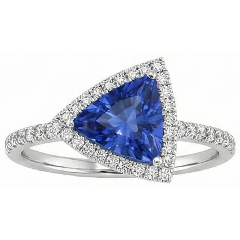 Trilliant Cut Sapphire Halo Ring