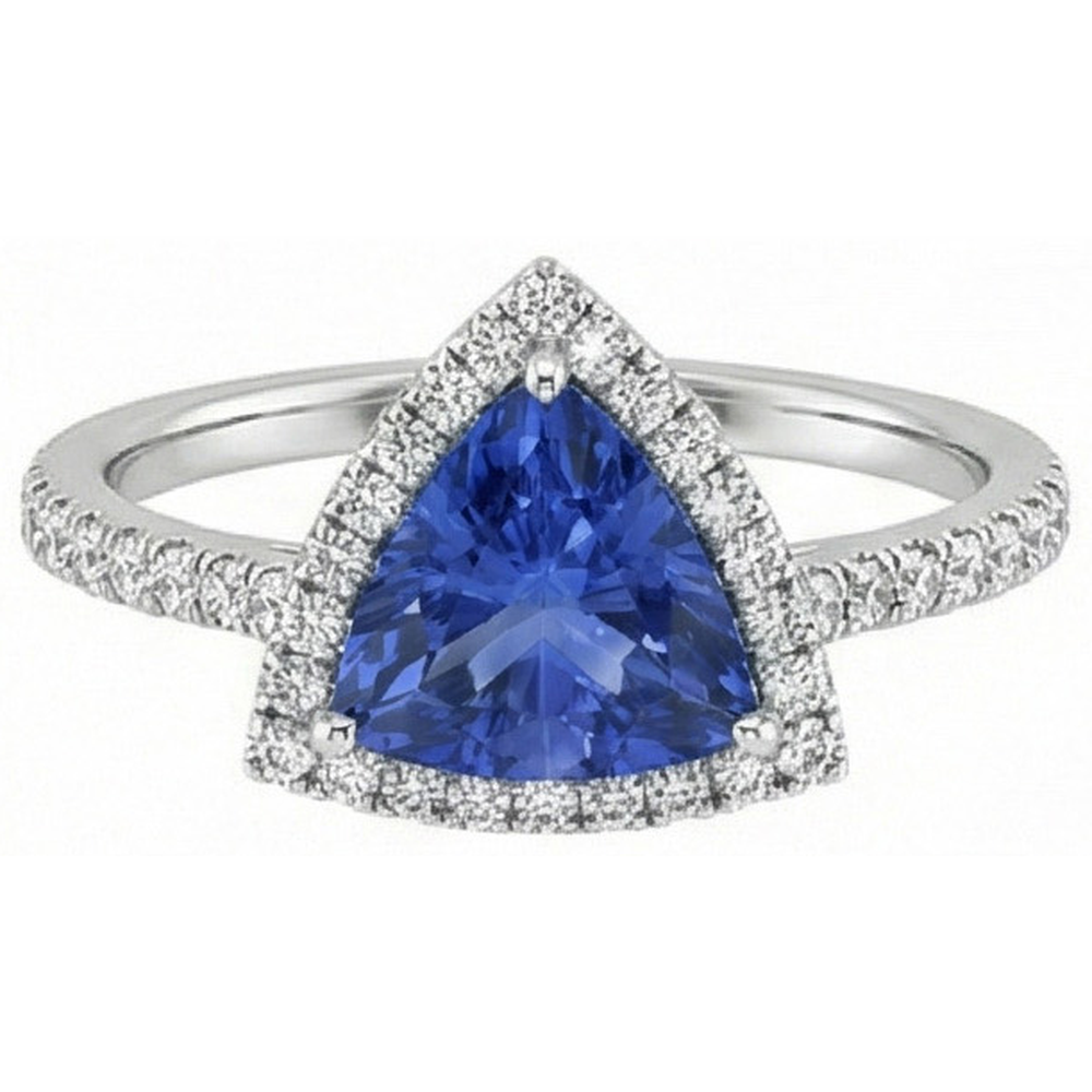 Trilliant Cut Sapphire Halo Ring