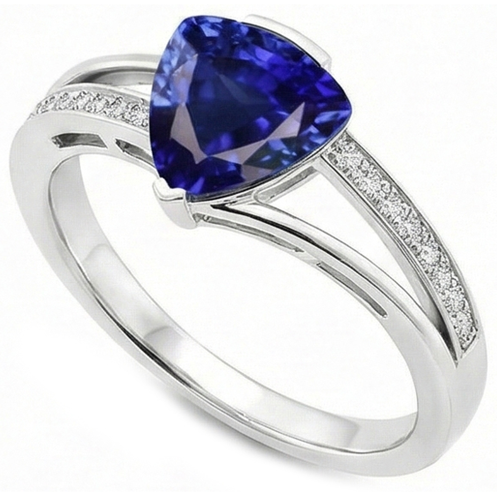 Trilliant Cut Sapphire Jewellery Natural Earth Mined Diamond Ring
