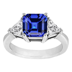 Trilliant Natural Earth Mined Diamond Sapphire Asscher Cut Ring