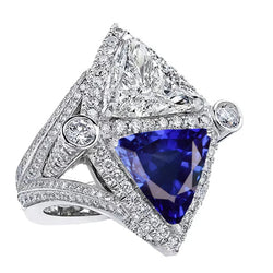 Trilliant Natural Earth Mined Diamond Sapphire Cocktail Ring