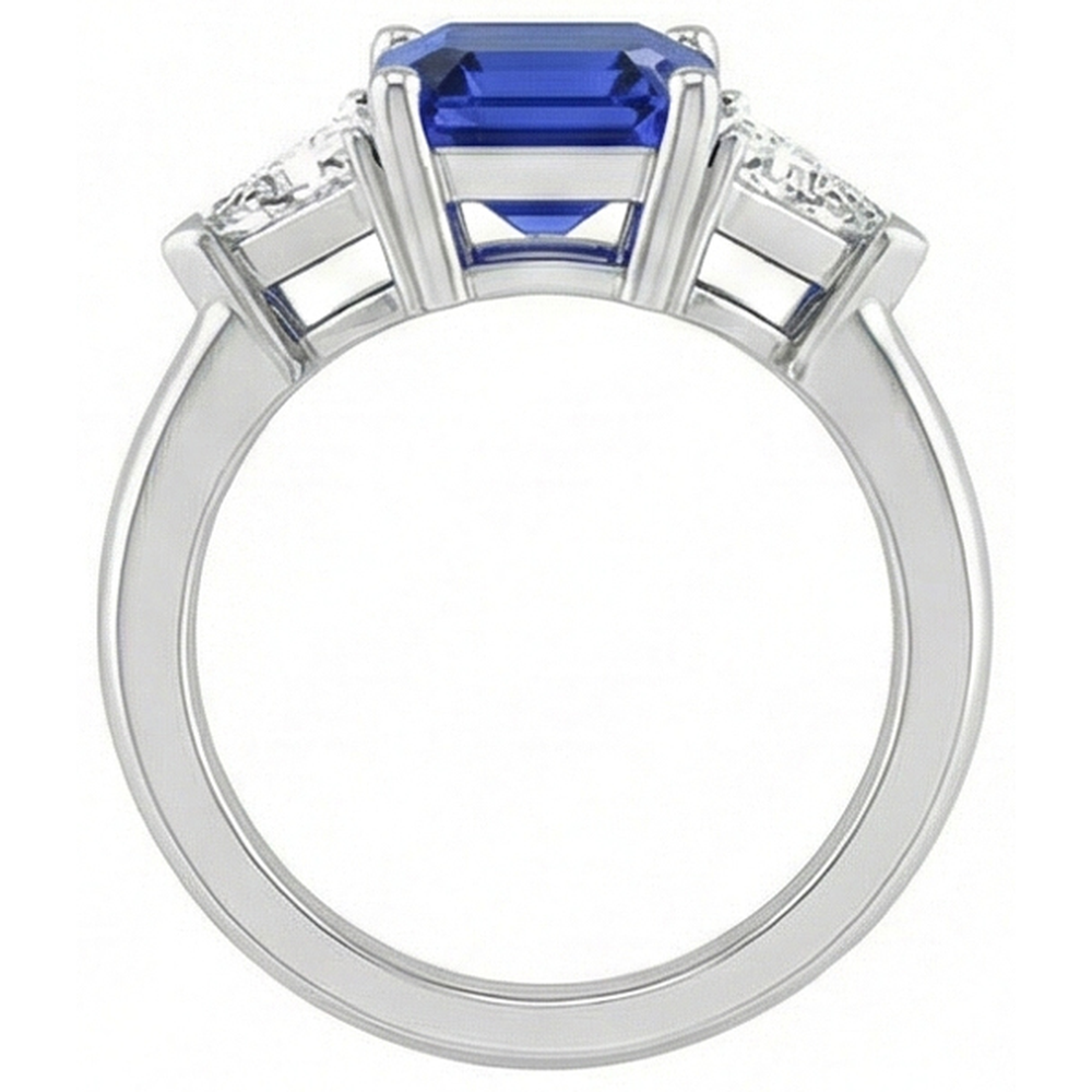 Trilliant Natural Earth Mined Diamond Sapphire Asscher Cut Ring