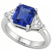 Trilliant Natural Earth Mined Diamond Sapphire Asscher Cut Ring