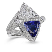 Trilliant Natural Earth Mined Diamond Sapphire Cocktail Ring