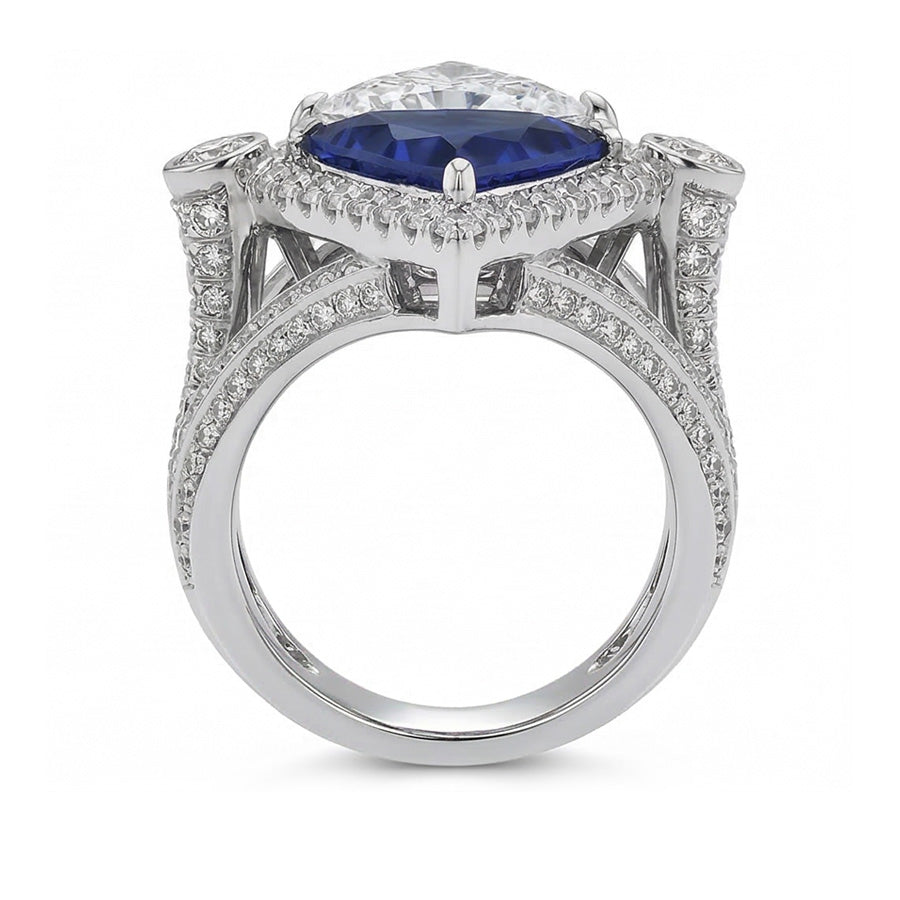 Trilliant Natural Earth Mined Diamond Sapphire Cocktail Ring