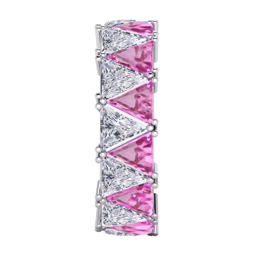 Trilliant Pink Genuine  Diamond Eternity Band 9 Ct Gemstone Jewelry