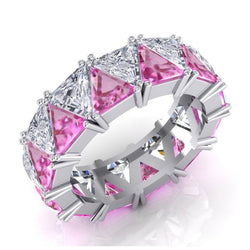 Trilliant Pink Genuine Sapphire Diamond Eternity Band 9 Ct Gemstone Jewelry