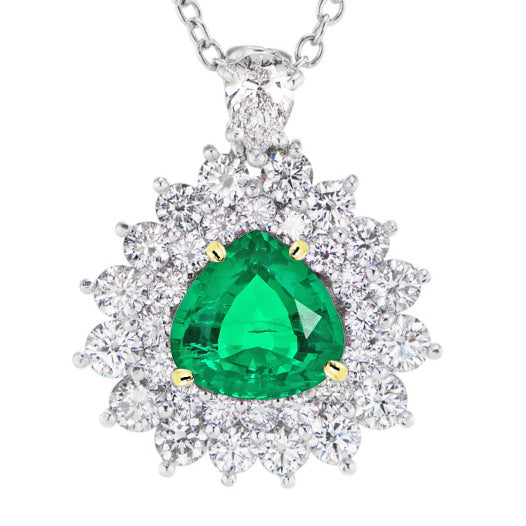 Emerald Trilliant Precious Stone Pendant in 14 Karat Two Tone Gold – main view