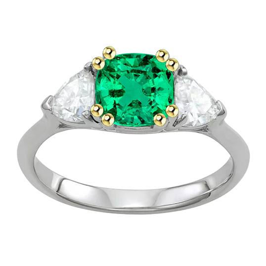 Precious Stone Ring Two-Tone 14K Gold with Emerald – main view