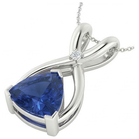Trillion Blue Sapphire & IGI CERTIFIED Diamond Pendant With Chain V Prong 2.75 Carats