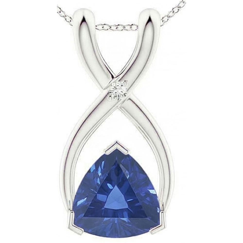 Trilliant Cut Royal Blue Sapphire ring in 14K White Gold – side view