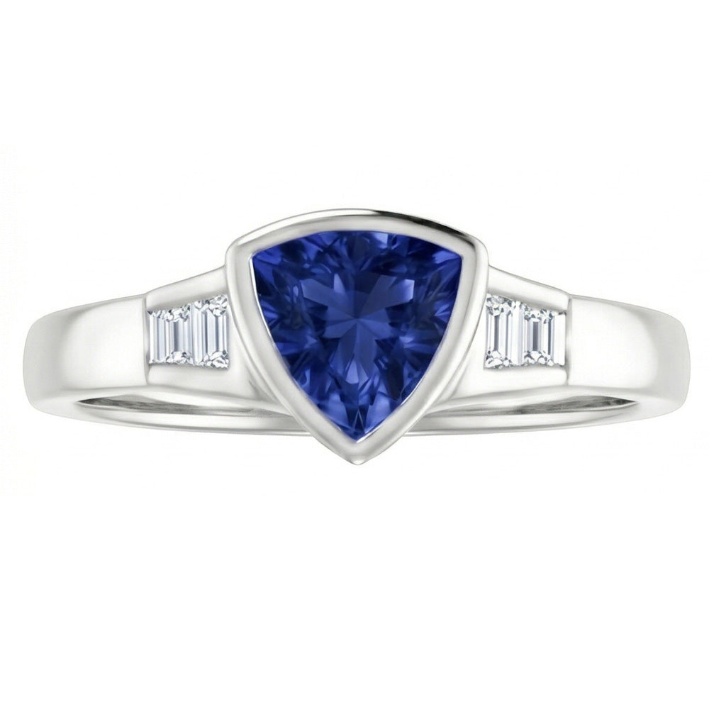 Trillion Ceylon Blue Sapphire Natural Earth Mined DIAMOND ( NOT LAB GROWN )s Engagement Ring 1.25 Ct New
