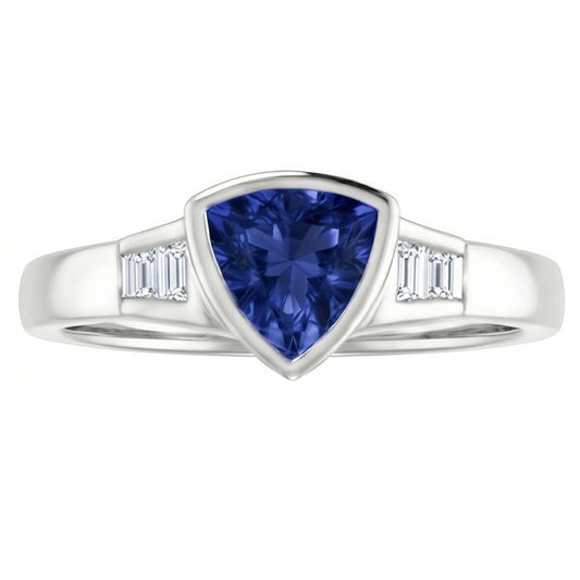 Trillion Ceylon Blue Sapphire Natural Earth Mined DIAMOND ( NOT LAB GROWN )s Engagement Ring 1.25 Ct New