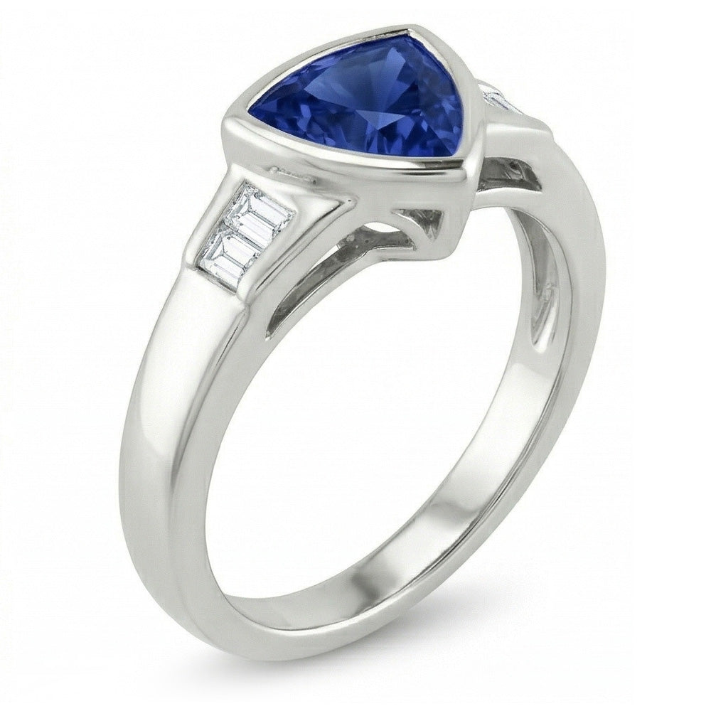 Trillion Ceylon Blue Sapphire Natural Earth Mined DIAMOND ( NOT LAB GROWN )s Engagement Ring 1.25 Ct New