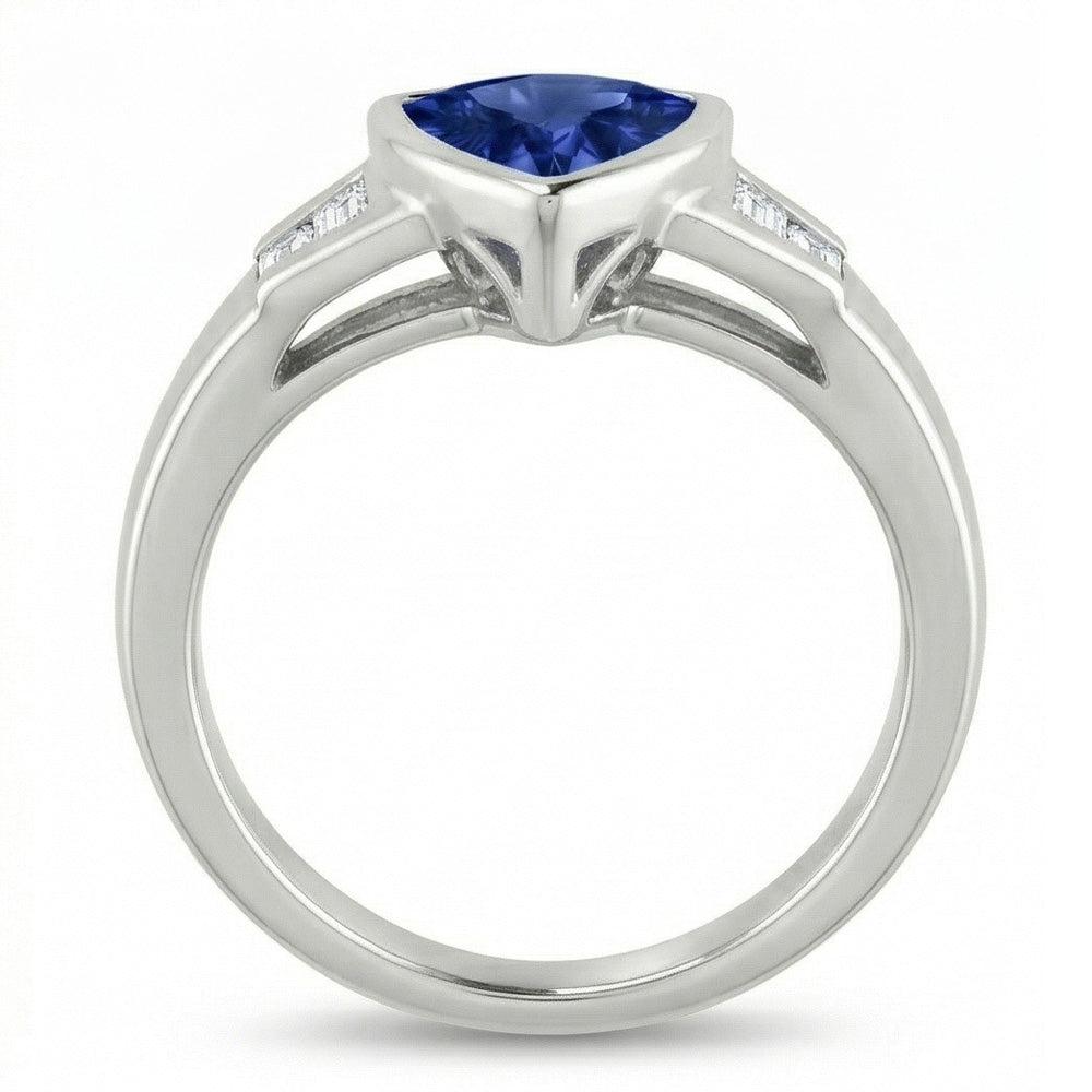Trillion Ceylon Blue Sapphire Natural Earth Mined DIAMOND ( NOT LAB GROWN )s Engagement Ring 1.25 Ct New