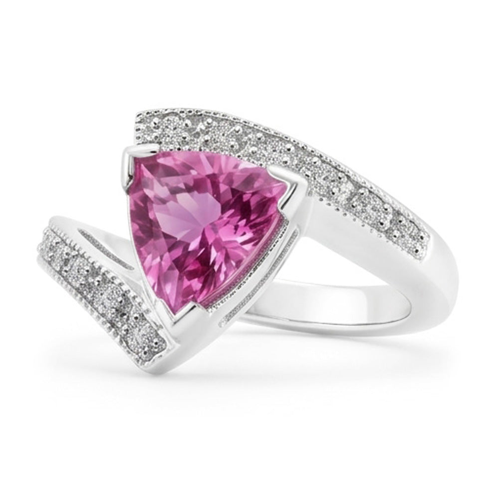 Trillion Cut Pink Sapphire Natural Earth Mined Diamond Ring White Gold Jewellery 1.25 Ct