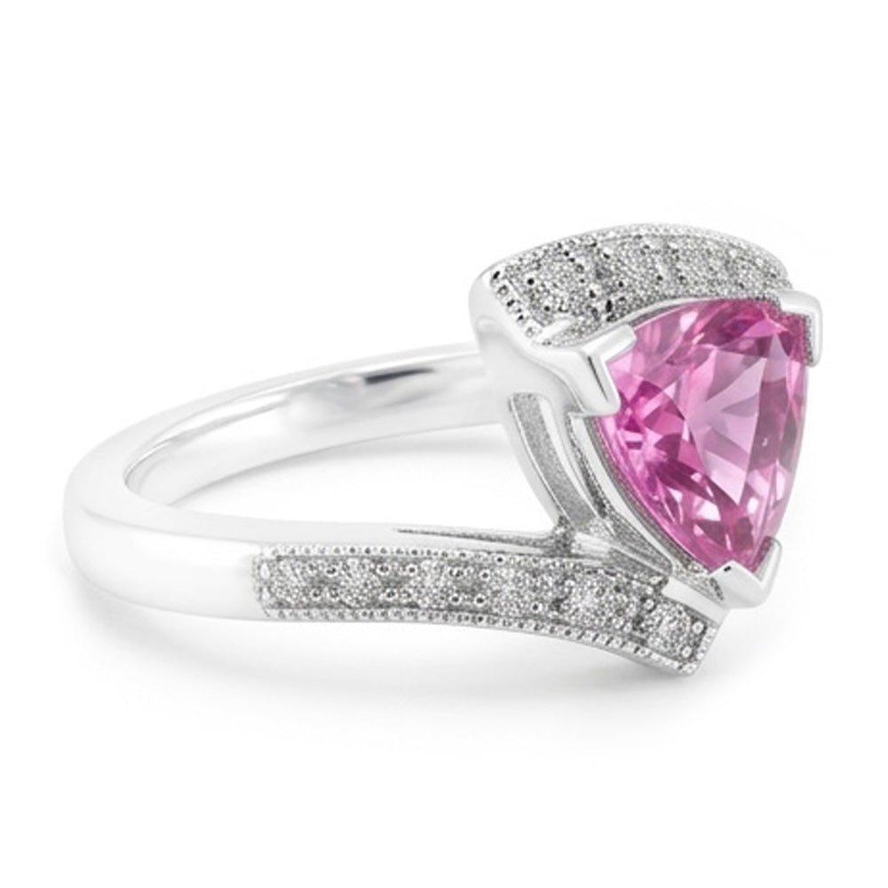 Trillion Cut Pink Sapphire Natural Earth Mined Diamond Ring White Gold Jewellery 1.25 Ct